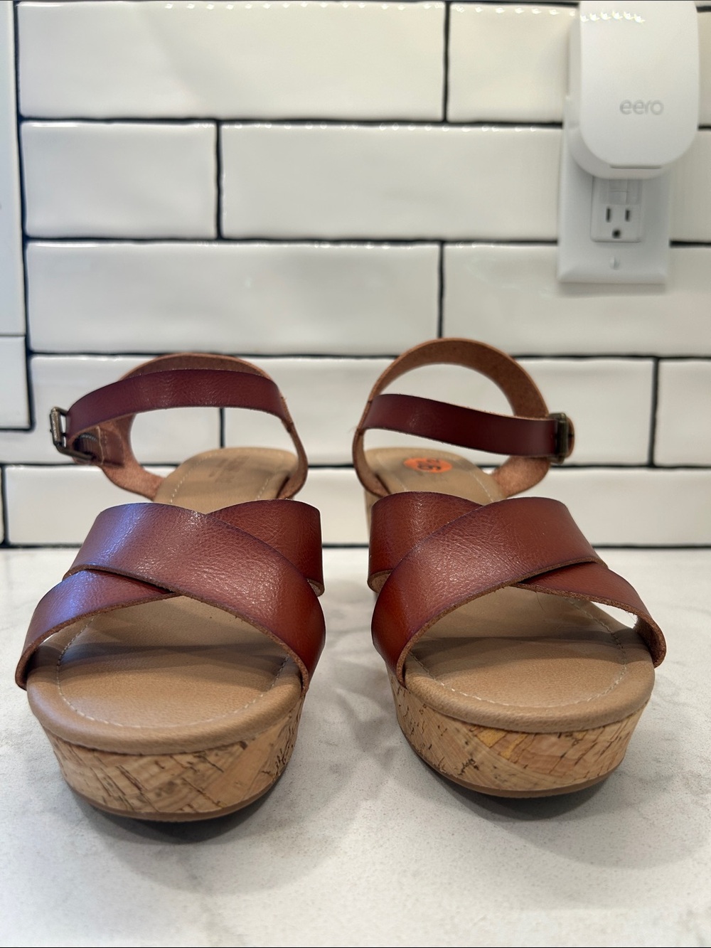 CUSHIONAIRE Women's Rosie Cork Wedge Sandal +Memory Foam 9.5 Cognac Boho - Picture 12 of 14